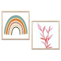 Kotart Brown & Pink 2 Pieces Rainbow & Floral Printed Wooden Wall Arts-picture-23