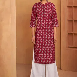 Anouk Paisley Printed Mandarin Collar Pure Cotton Straight Kurta-image-74