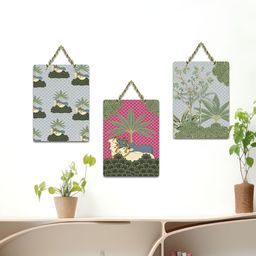 ArtVibes Green & Pink 3 Pieces Tropical Whimsy Printed Wooden Hanging Wall Arts-image-98