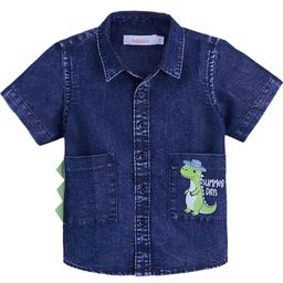 Hopscotch Boys Dino Buddy Applique Cotton Denim Shirt-picture-26