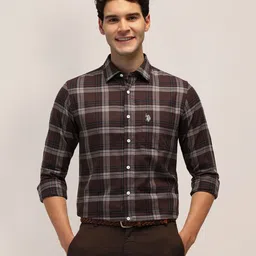 U.S. Polo Assn. Men Spread Collar Tartan Checked Cotton Tailored Fit Casual Shirt-image-20