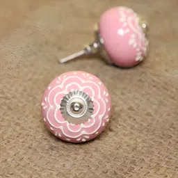 MODEFE 6-Pcs Pink & White Printed Ceramic Door Knobs-image-1