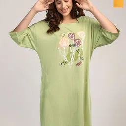 Duchess Women Geometric Printed Round Neck Regular Knee Length Nightdress-8