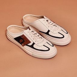 dmodot Men Lightweight Leather Lace-Ups Mule Sneakers-image-53