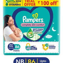 Pampers All round Protection Pants, New Born, Extra Small size baby diapers (NB,XS) 86 Count, Lotion with Aloe Vera-image-79