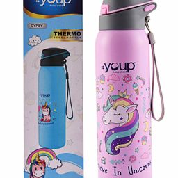 Youp Stainless Steel Pink Color Unicorn Kids Insulated Double Wall  Sipper Bottle Gypsy - 550 ml-image-90
