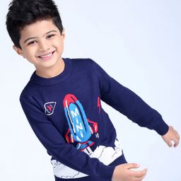 Kookie Kids Full Sleeves Sweater Rocket Print - Blue-image-28