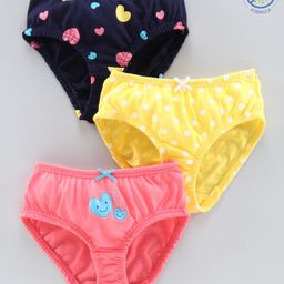 Babyoye Cotton Panties Heart & Dot Print Pack of 3 - Pink Yellow Navy Blue-image-47