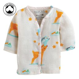 Polka Tots Organic Cotton Full Sleeves Deer Print Vest - Cream-image-6