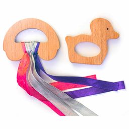 Rocking Potato Beech Wood Duck & Car Shaped Teether with Ribbons Pack of 2 - Beige-13