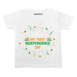 KNITROOT Half Sleeves My First Independence Day Print Tee - White-image-91