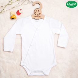COCOON ORGANICS 100% Organic Cotton Full Sleeve Kimono Solid Onesie - Plain White - White-image-25