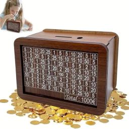 Challenge Box, Cashbox,Cash Vault Wooden Savings Box,Wooden Piggy Bank Coin Bank-picture-22