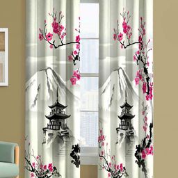 Steve & Anderson Aura Black And White 2 Pieces Floral Printed Long Door Curtain (9Feet)-15