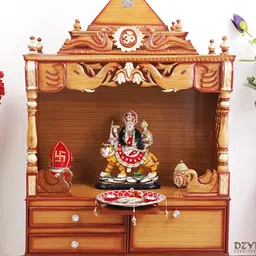 DZYN Furnitures Divine Home Brown Wooden Large Floor Rested Pooja Temple Without Door-48
