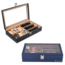 Kuber Industries 2-Pcs Navy Blue 6+3 Slots Wrist Watch Organisers-image-80