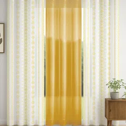 STITCHNEST Yellow & White Set of 3 Sheer Door Curtain-image-53