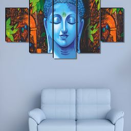 SAF Blue & Orange 5 Pieces Buddha Wood Wall Art-image-15
