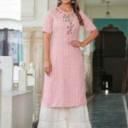 IKRASS Women Striped Thread Work Kurta-image-34