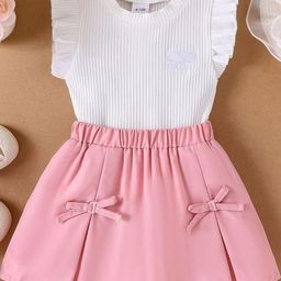 LULU & SKY Girls Ribbed Self Design Round Neck Pure Cotton Top With Skirt-image-40
