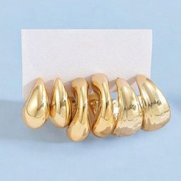 GOLDIWALA Set Of 3 Gold Plated Korean Teardrop Shaped Half Hoop Earrings-17
