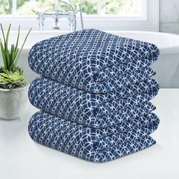 Kuber Industries Blue & White 3 Pieces Printed Microfiber 280 GSM Bath Towels-98
