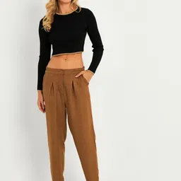 Cool & Sexy Women Pleated Peg Trousers-image-91
