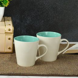 CLIO'S HERITAGE STORE White & Green Handcrafted Solid Ceramic Matte Cups Set of Cups and Mugs-12
