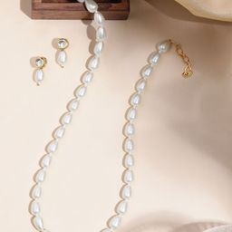 MANSIYAORANGE White Pearl Kundan Beaded Jewelry Set-image-16