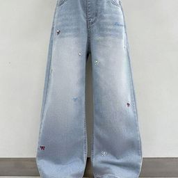 LULU & SKY Girls Wide Leg Mid-Rise Bow Design Slash Knee Light Fade Jeans-image-68