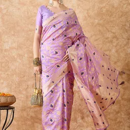 MANVAA Woven Design Zari Silk Blend Banarasi Saree-image-11