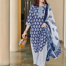 SKYLEE Women Ethnic Motifs Printed Regular Kurta with Trousers & With Dupatta-picture-19