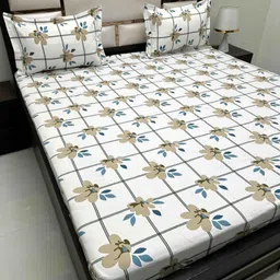 Pure Decor White & Green Floral 220 TC Queen Bedsheet with 2 Pillow Covers-picture-39