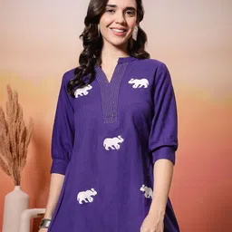 Sangria Elephant Women Printed with Embroidered Top-image-60