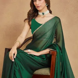 LOROFY Beads & Stones Satin Ikat Saree With Blouse-picture-33