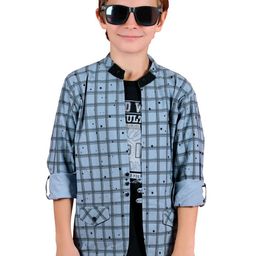 MashUp Boys Checked Long Sleeve Shirt With T-Shirt-picture-19