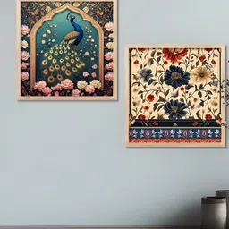 Kotart Brown & Green 2 Pieces Floral & Peacock Printed Wooden Wall Arts-picture-10