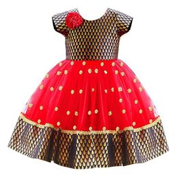 STANWELLS KIDS Polka Dot Embroidered Puff Sleeve Net Fit & Flare Dress-14