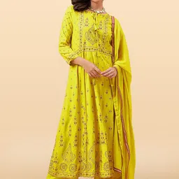 Anouk Rustic Women Floral Embroidered Kurta with Palazzo & Dupatta-28