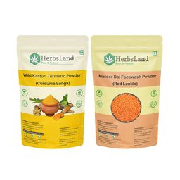 HerbsLand Set Of 2 Kasturi Turmeric & Masoor Dal Face Wash Powder - 150 g Each-20