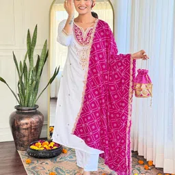 KALINI Floral Embroidered Straight Thread Work Kurta With Trousers And Dupatta-picture-39