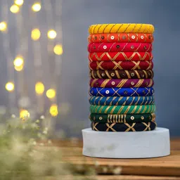 Taasha Craft Set Of 12 Thread Bangles-53
