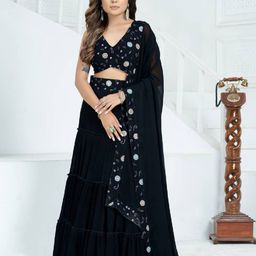 MISS CLOTHING Embroidered Sequinned Lehenga With Unstitched Blouse & Dupatta-picture-11
