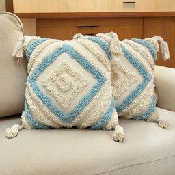 Dolce Casa Blue & Beige Set of 2 Abstract Square Cushion Covers-52