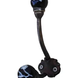 IndianShelf Balck & White Floral Printed Ceramic Wall Hooks-image-54
