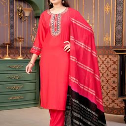 Sangria Girls Embroidered Pure Silk Straight Kurta With Trouser And Dupatta-image-74