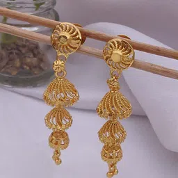 SOLIBELLE Gold Plated Dome Shaped Jhumkas-picture-24