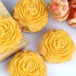 Shraddha Creation Orange 4 Pieces Floral Shaped Pillar Candle-42