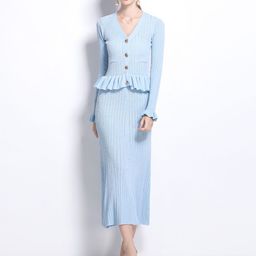 JC Collection V-Neck Long Sleeves Striped Peplum Maxi Dress With Ruffles details-picture-43