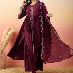 Sangria Embroidered Kurta With Palazzos & Dupatta-picture-33